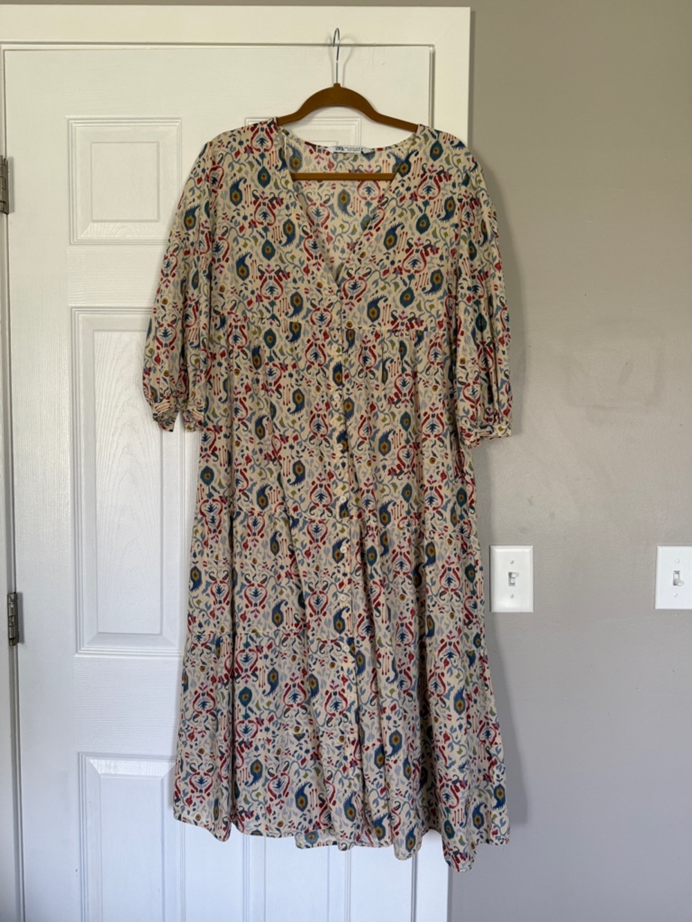 Zara Paisley Button Down Summer Spring Midi Dress Boho